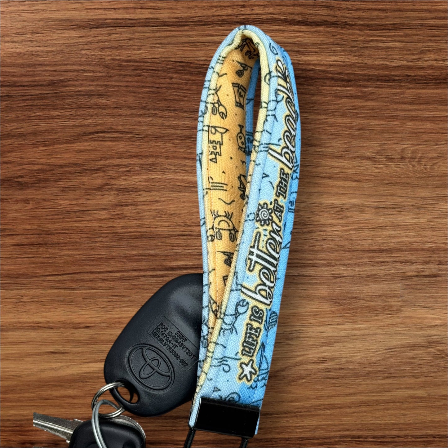 Handmade Beach Wristlet Keychain – Soft Cotton Key Fob with Coastal Images & “Life is Better at the Beach” – Nautical Gift for Her