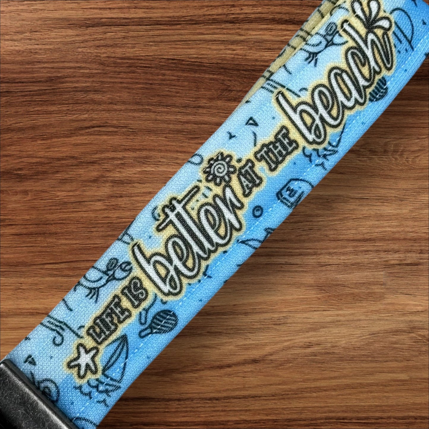 Handmade Beach Wristlet Keychain – Soft Cotton Key Fob with Coastal Images & “Life is Better at the Beach” – Nautical Gift for Her