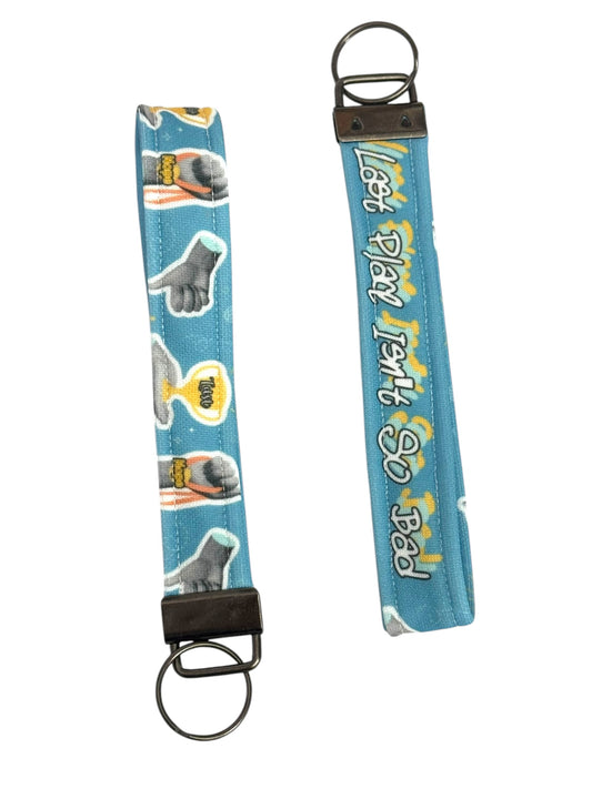 Funny “Last Place Isn’t so Bad” Wristlet Keychain – Blue Fabric Lanyard with Thumbs Graphic – Cute Gift for Teachers, Nurses, Moms, Coworkers