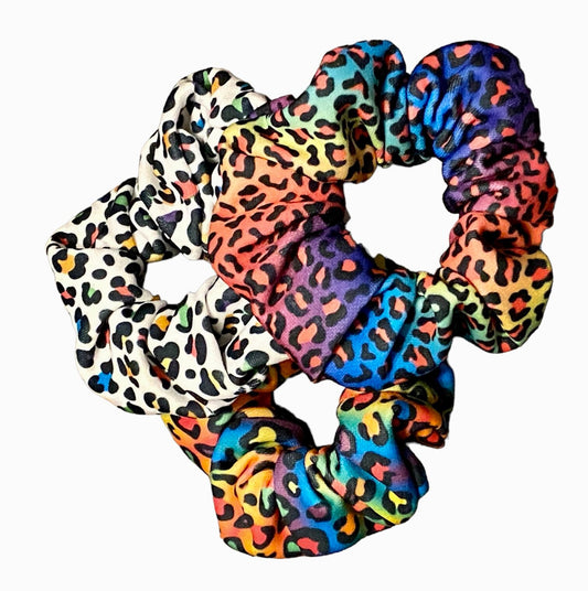 Leopard Rainbow Scrunchies, Scrunchies for her, Set of 3 Rainbow Leopard Scrunchies, Leopard Scrunchy