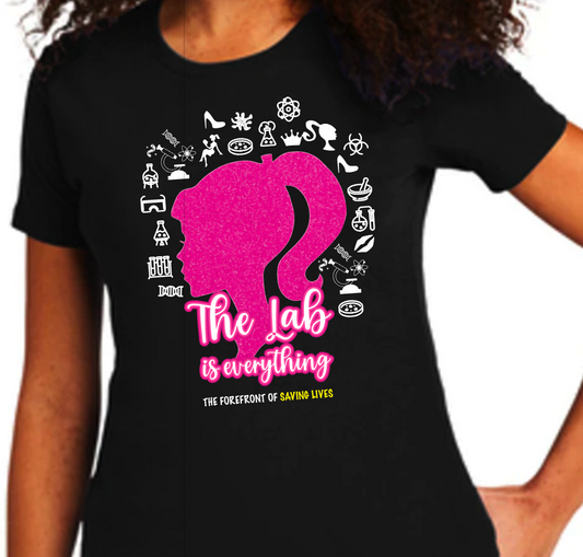 Lab Week 2024 Official Themed Apparel: Barbie Silhouette Fashion Forward T-Shirts Leading the Way in Life-Saving Style!