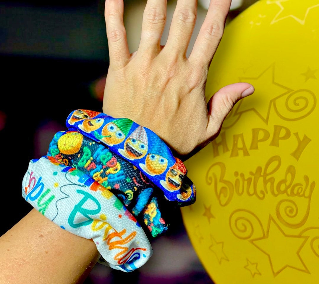 Birthday Scrunchies, Set of 3 Happy Birthday Scrunchies